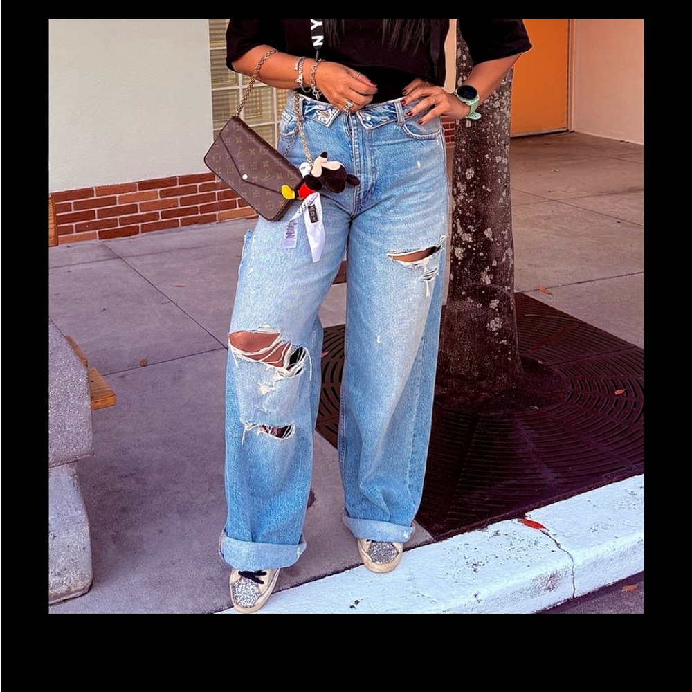 Zara  mid rise folded jeans